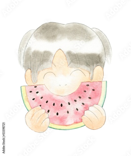 スイカを食べる女の子
