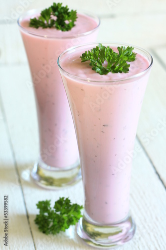 Glass of kefir with chilled beet