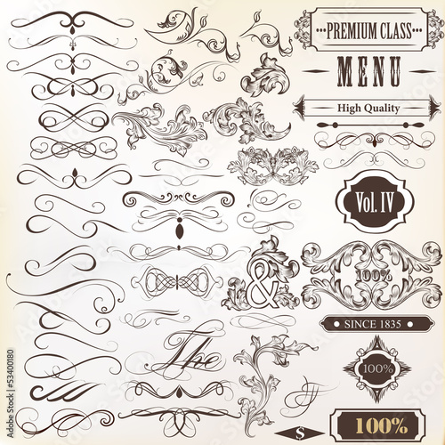 Calligraphic vintage vector design elements and page decorations