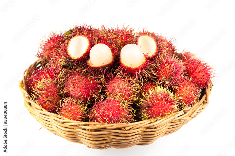 Tropical fruit, rambutan on white background Tropical fruit, rambutan on white background