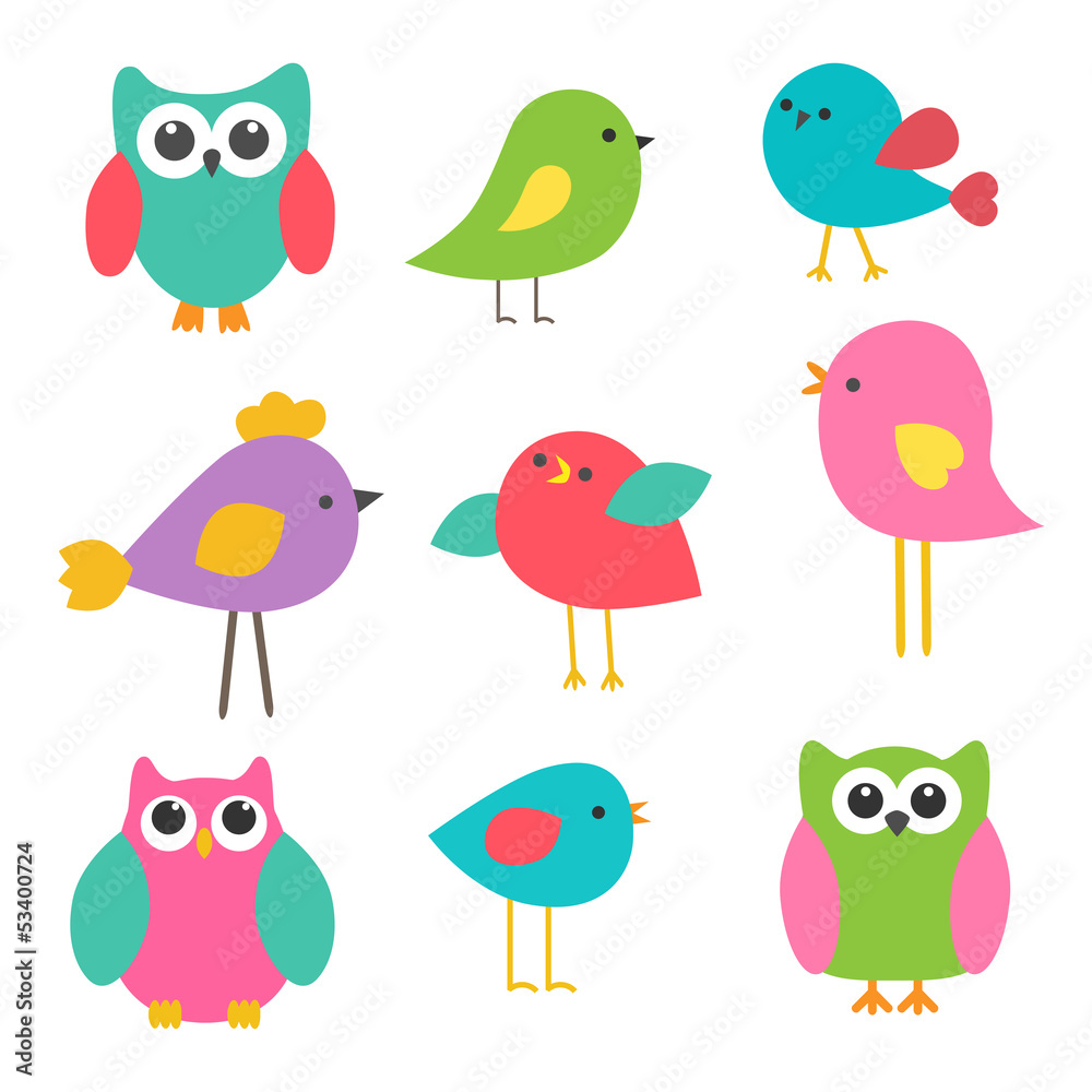 Vector set cute birds and owls Vector set cute birds and owls
