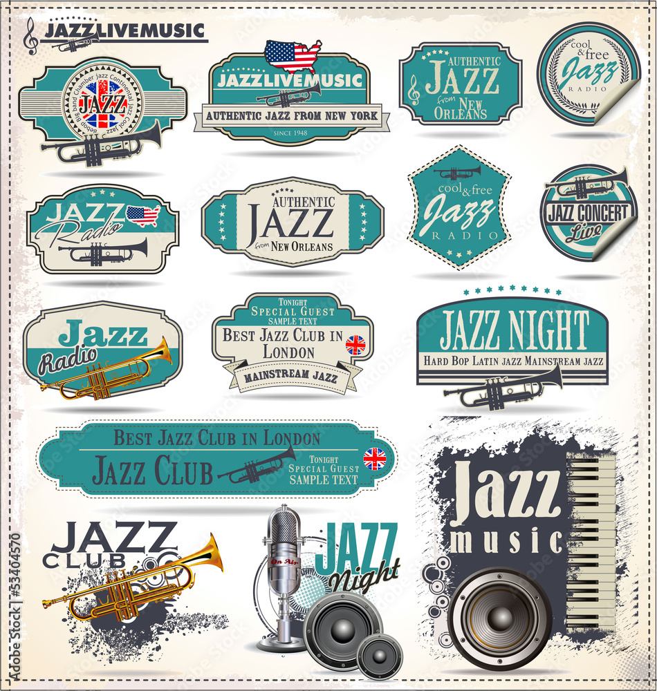 Jazz music stamps and labels