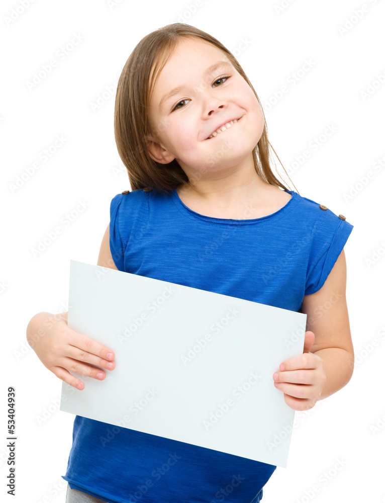Little girl is holding blank banner Little girl is holding blank banner