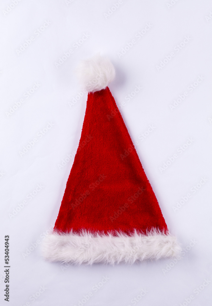 Red and white Santa hat on white background Red and white Santa hat on white background