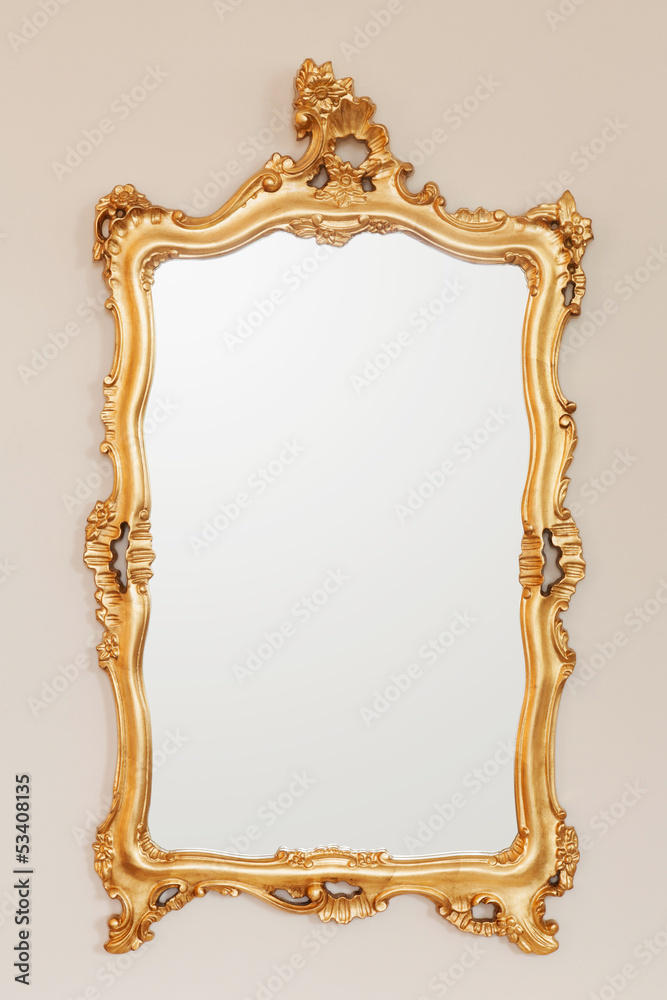 Golden mirror frame - obrazy, fototapety, plakaty 