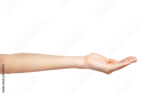 Female hand on white background