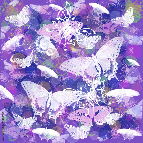 Seamless pattern with colorful butterflies flying