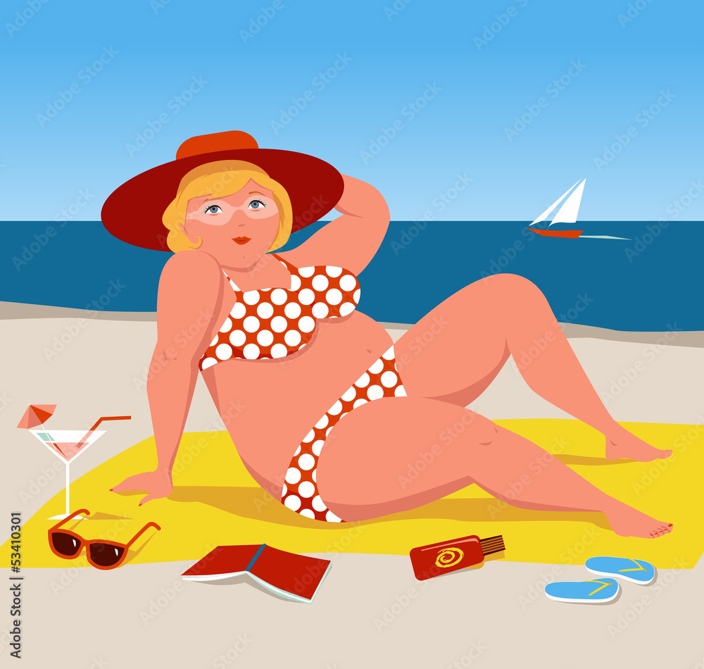 Confident full-figured woman on the beach
