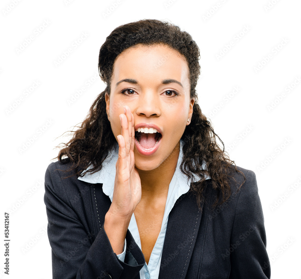 african american businesswoman shouting isolated white backgroun african american businesswoman shouting isolated white backgroun