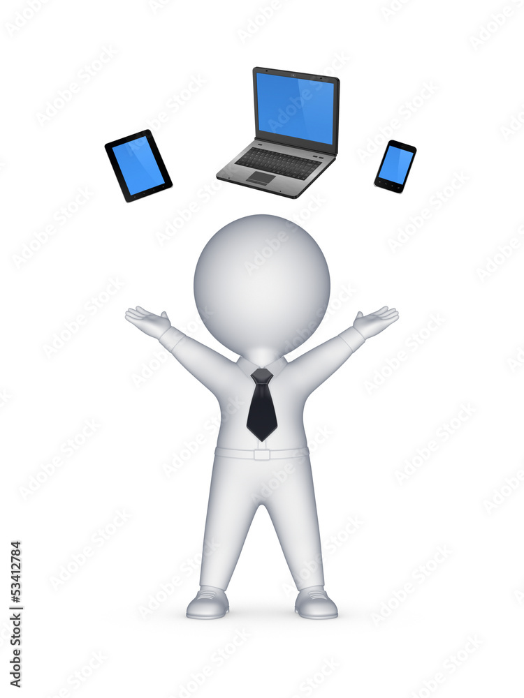 3d person, notebook, tablet PC and cellphone. 3d person, notebook, tablet PC and cellphone.