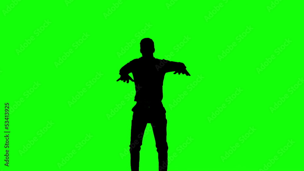 Silhouette of man jumping with legs raised on green screen Silhouette of man jumping with legs raised on green screen