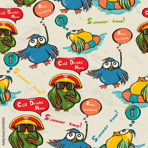 Seamless texture with funny birds.