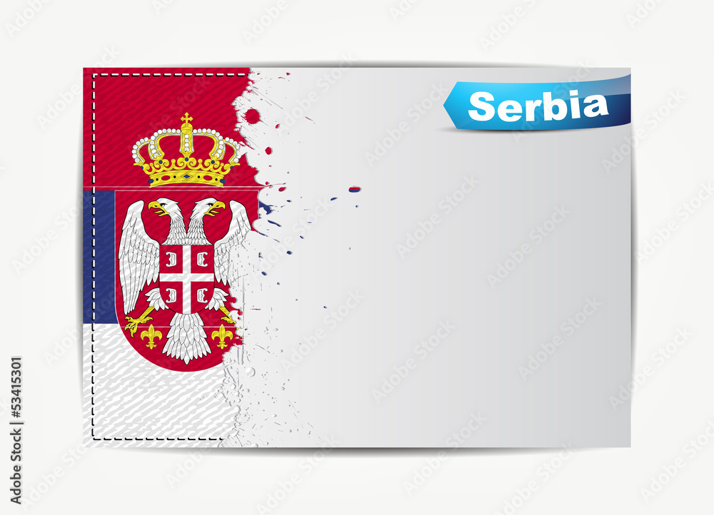 Stitched Serbia flag with grunge paper frame for your text.