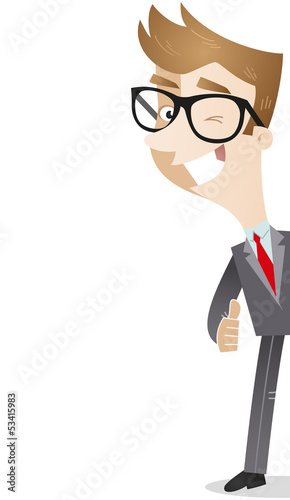 Businessman, thumbs up, winking, behind wall