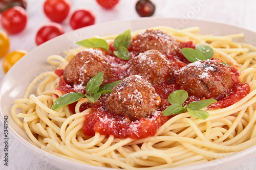 spaghetti, meatballs and tomato sauce