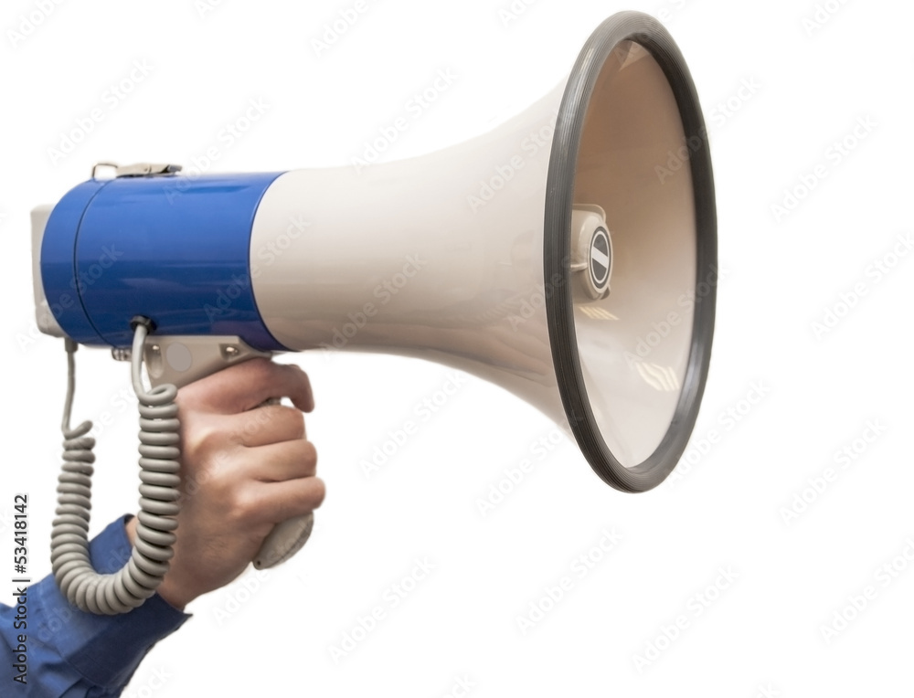 Isolated megaphone in hand on the white background