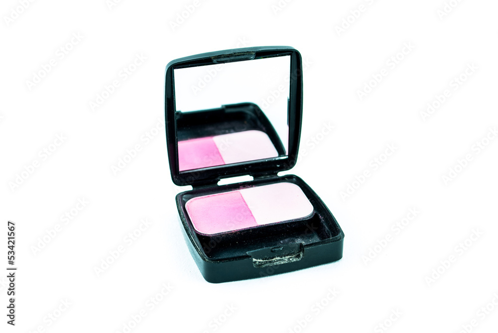 makeup brush and cosmetics, on a white background isolated makeup brush and cosmetics, on a white background isolated