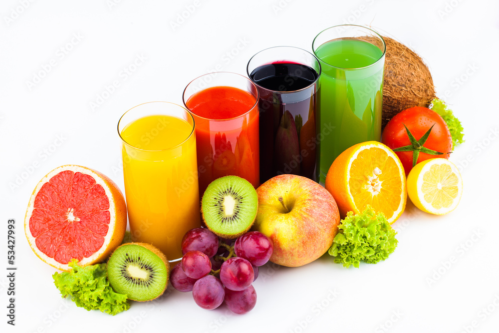 Fresh  juices  isolated on white