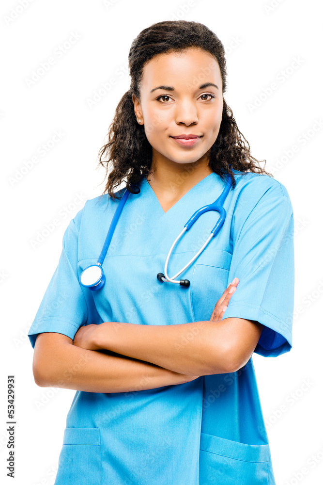 African american medical doctor smiling isolated on white backgr African american medical doctor smiling isolated on white backgr