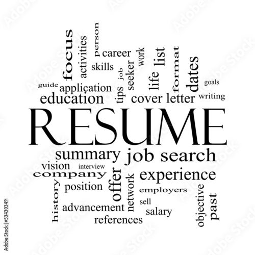 Resume Word Cloud Concept in Black and White