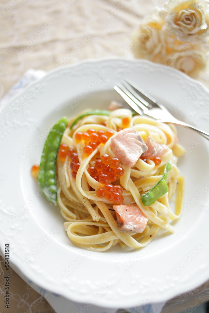 Fusion food, Japanese Ikura and salmon pasta