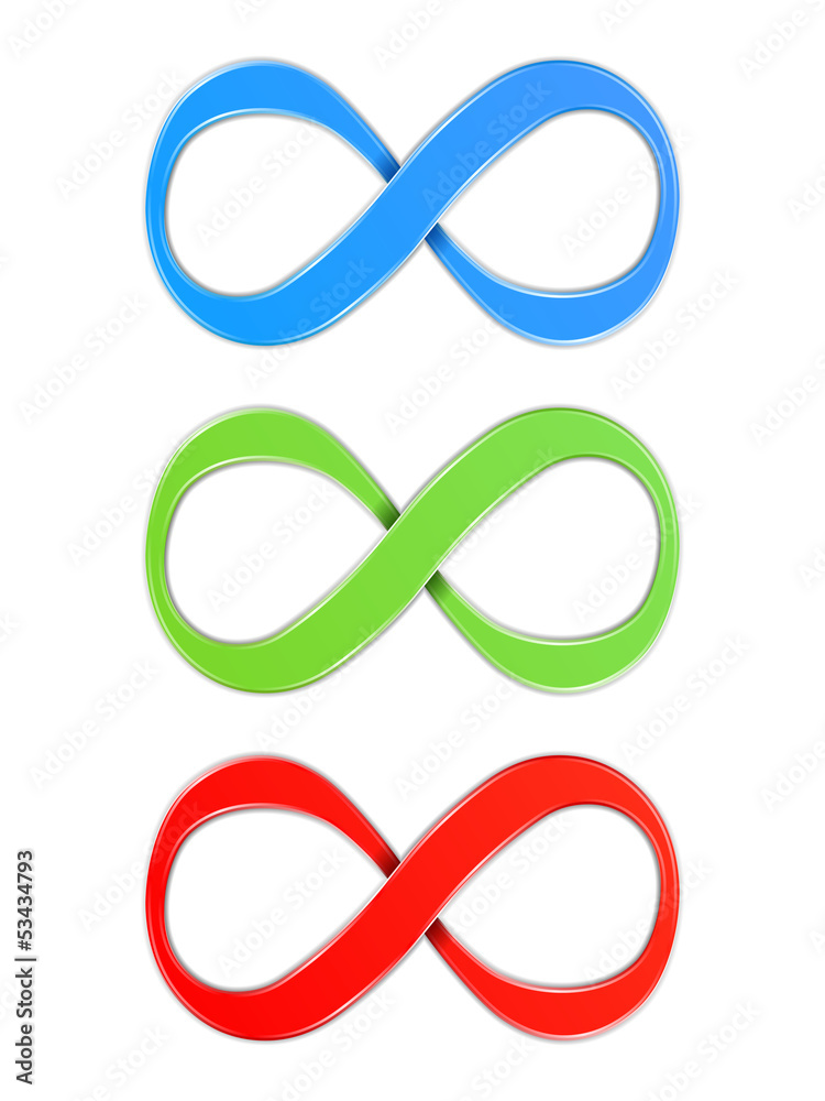 Infinity symbols, blue, green and red colors Infinity symbols, blue, green and red colors