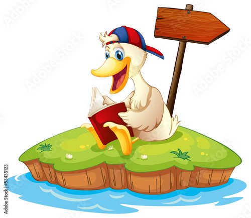 A duck reading beside the empty arrowboard