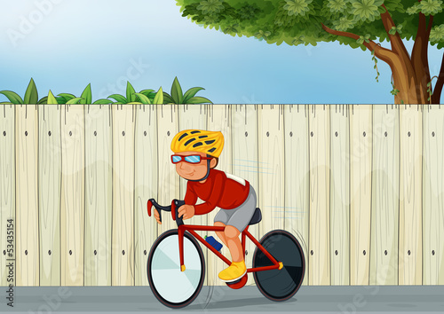 A young boy biking