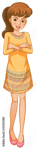 A woman standing with a smile