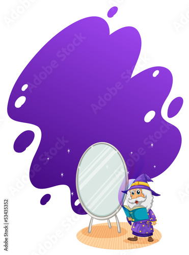 A wizard doing a spell in front of the mirror