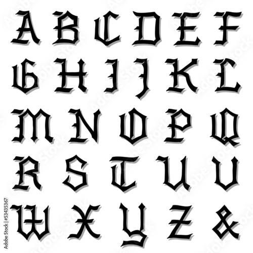 Vector illustration of a complete Gothic alphabet