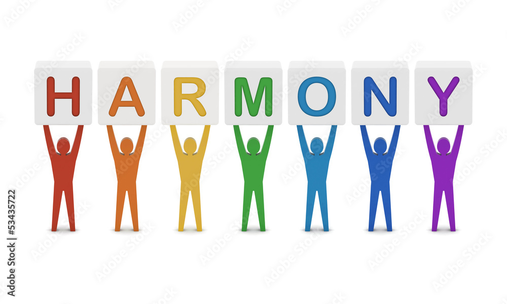 Men holding the word harmony. Concept 3D illustration. Men holding the word harmony. Concept 3D illustration.