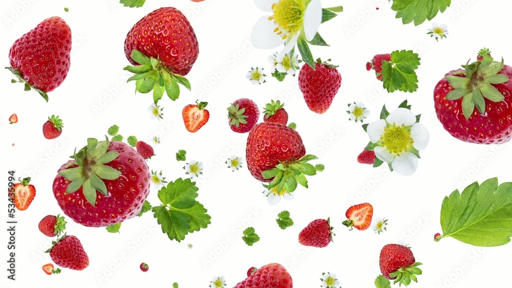 Strawberries falling down on white background Strawberries falling down on white background