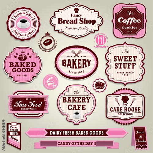 Vintage frame cupcake，bakery, bread, sandwich label set