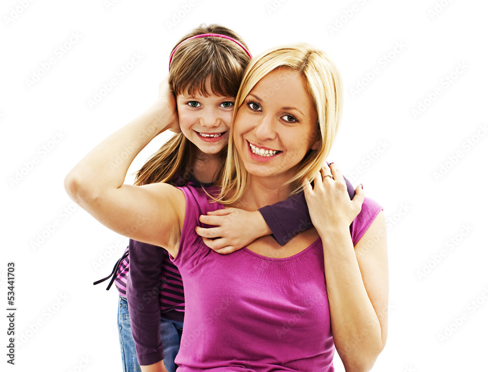 Beautiful mother and daughter hugging each other Beautiful mother and daughter hugging each other