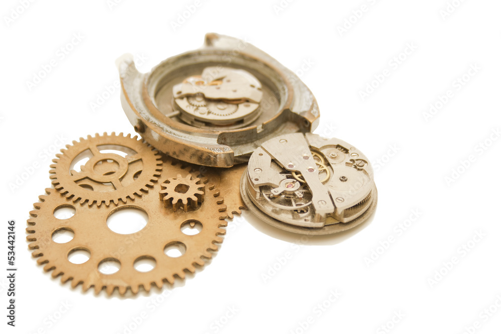 disassembled wrist watch and gears disassembled wrist watch and gears