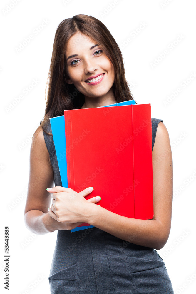 Beautiful business woman holding folder Beautiful business woman holding folder