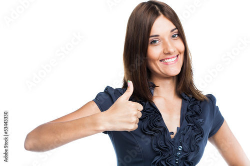 Young business woman  with thump up