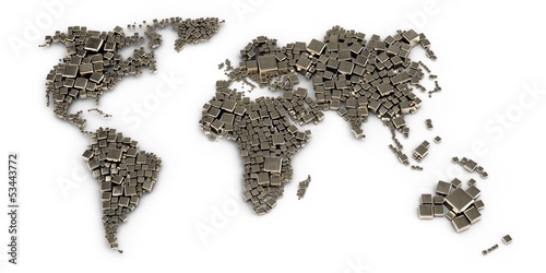 Fototapeta 3d mapa świata wykonane z bloków