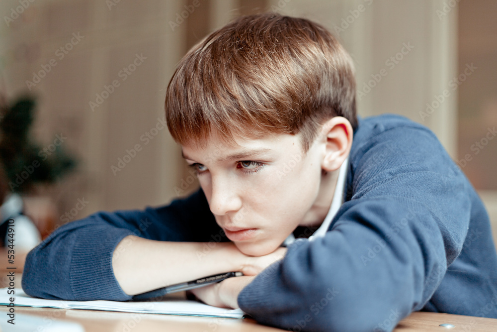 Diligent student sitting at desk, classroom Diligent student sitting at desk, classroom