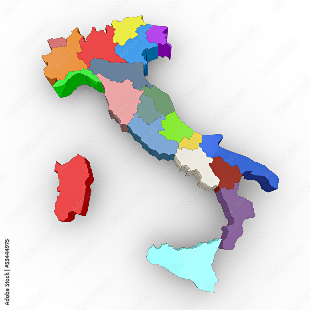 Illustrazione Stock Cartina Italia 3d regioni colorate