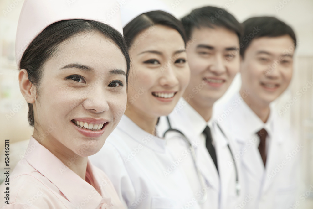 Healthcare workers standing in a row, China