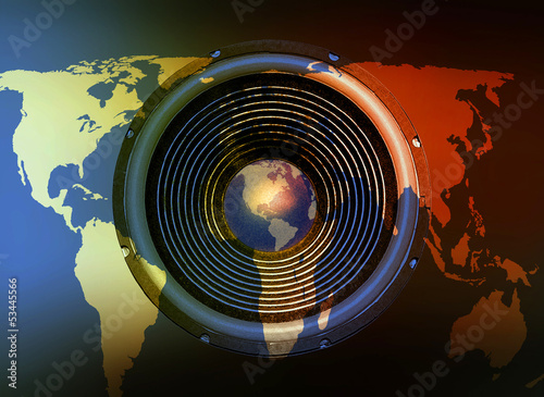 Speaker on a world map background