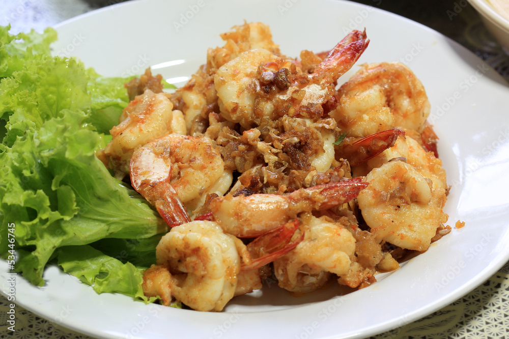 shrimp with pepper and garlic in Thai style dish shrimp with pepper and garlic in Thai style dish