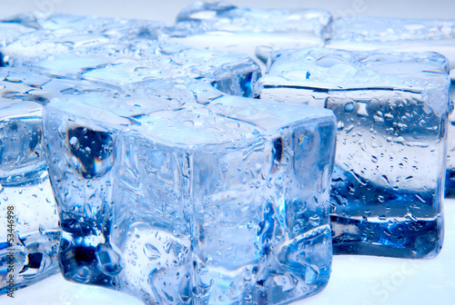 Abstract photo of ice cubes with blue lighting