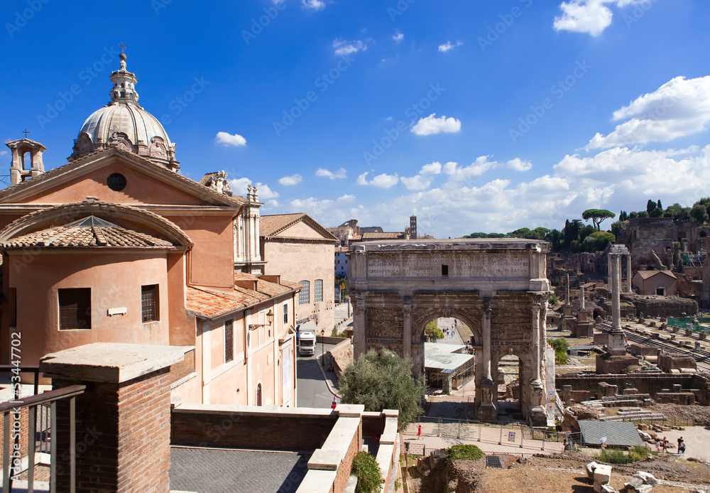 A triumphal arch and Roman Forum, Italy