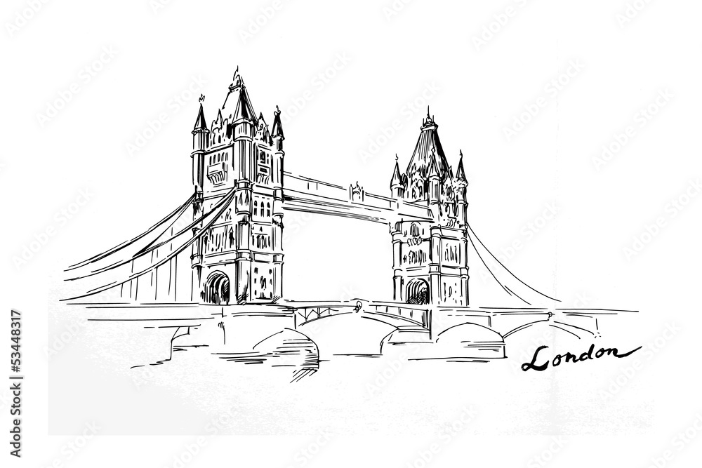 London - hand drawn bridge - obrazy, fototapety, plakaty 