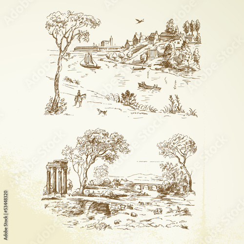 romantic landscape - hand drawn collection
