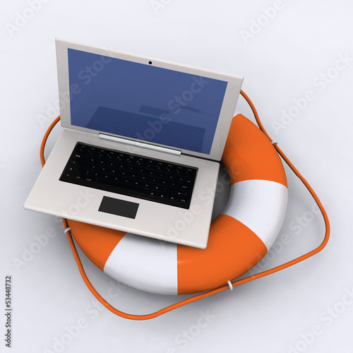 Lifebelt with laptop photo