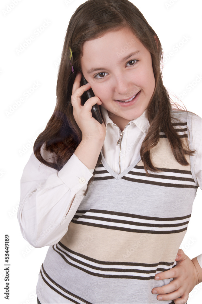 Beautiful school girl talking on mobile phone Beautiful school girl talking on mobile phone